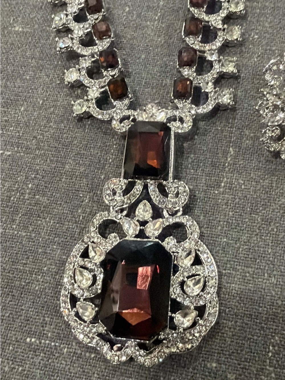 Deep Garnet Statement Necklace with Clear Crystal Accents